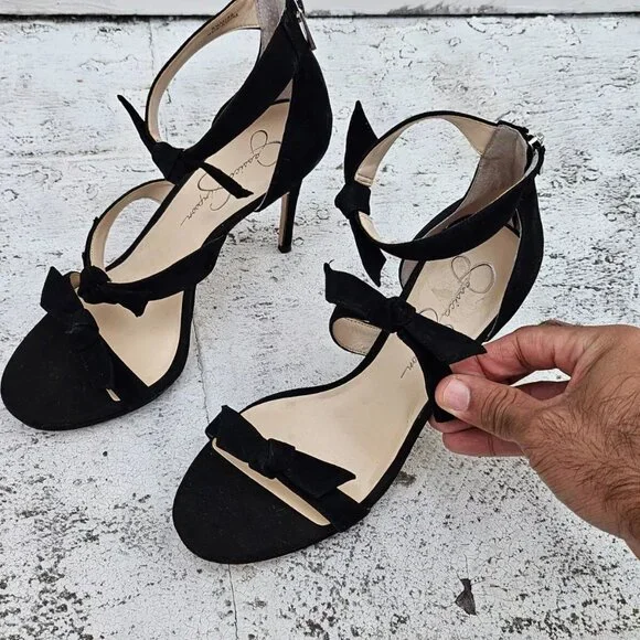 Jessica Simpson Women Heel Pump Sandal Black Suede Upper JS Kaycie Size 8.5M 39 - Picture 4 of 13